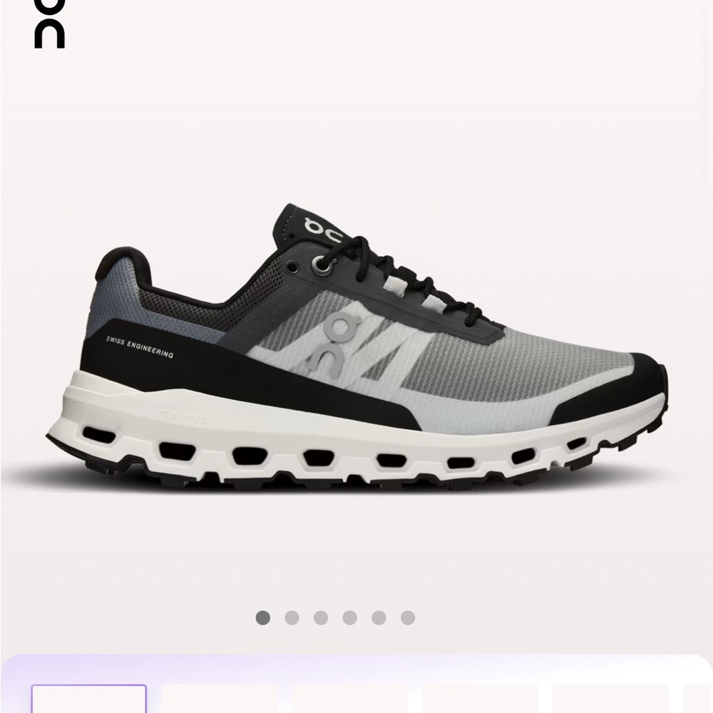 On cloud, cloud vista, new in box, too small.  Size 5 woman, black and white